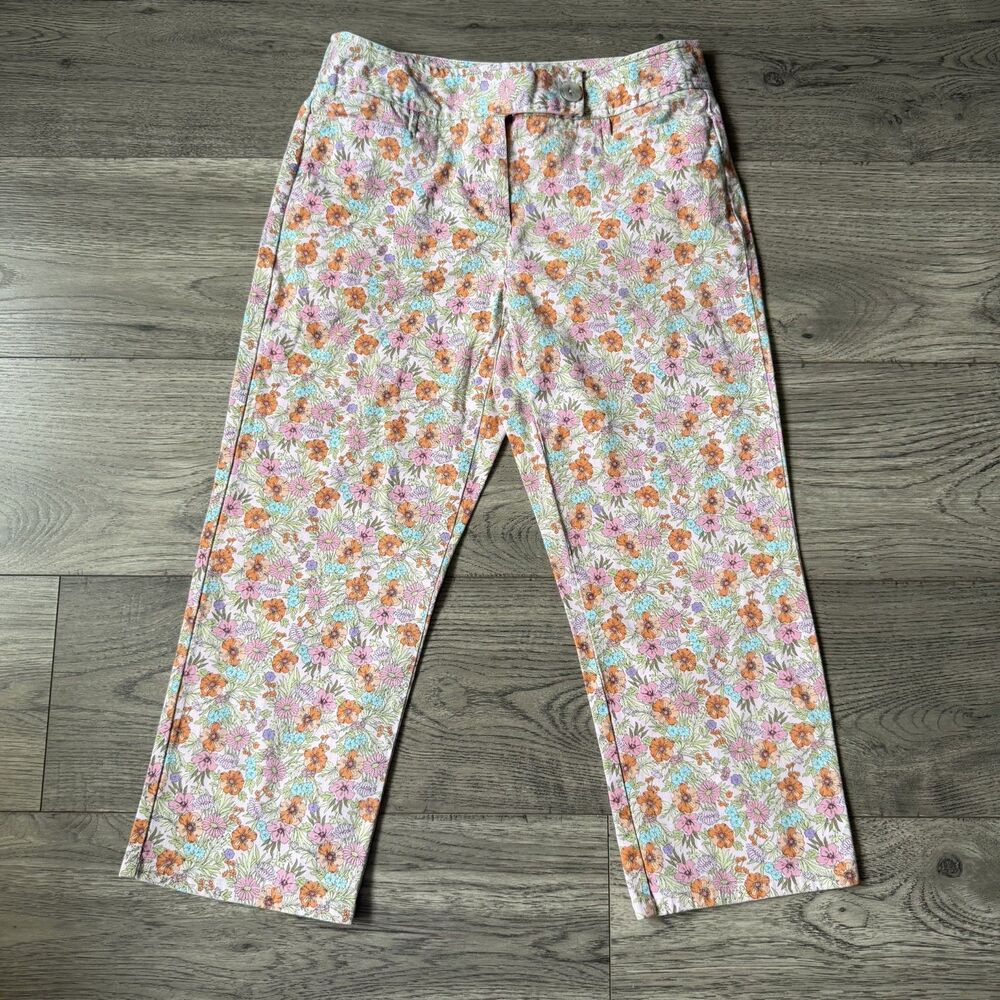 Villager by Liz Claiborne Women's Casual Pink Floral Crop Pants - Size 6